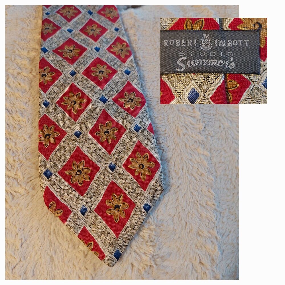 Robert Talbott Studio Summer's Men's Tie Artwork Floral Gold Flower Framed